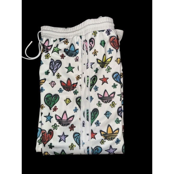 Adidas x Jeremy Scott White Mono Wide Track Pants Sz XL Colorful Graffiti‎  Y2K - Picture 13 of 15